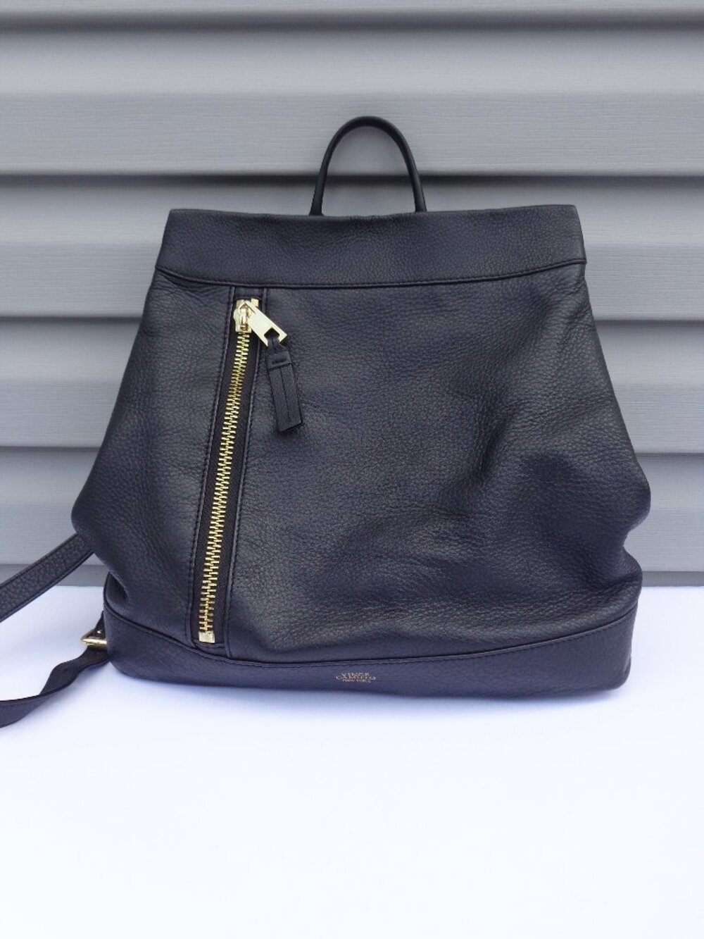 Vince Camuto Madox Black Backpack Genuine Leather Vertical Front Zip Pocket